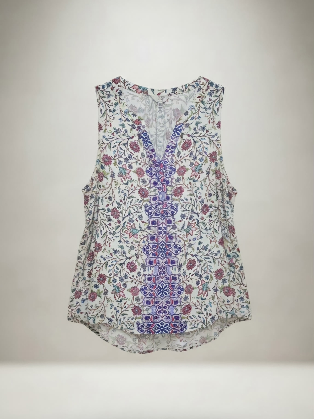 crown & ivy White Floral Tank with Blue And Purple Center Panel